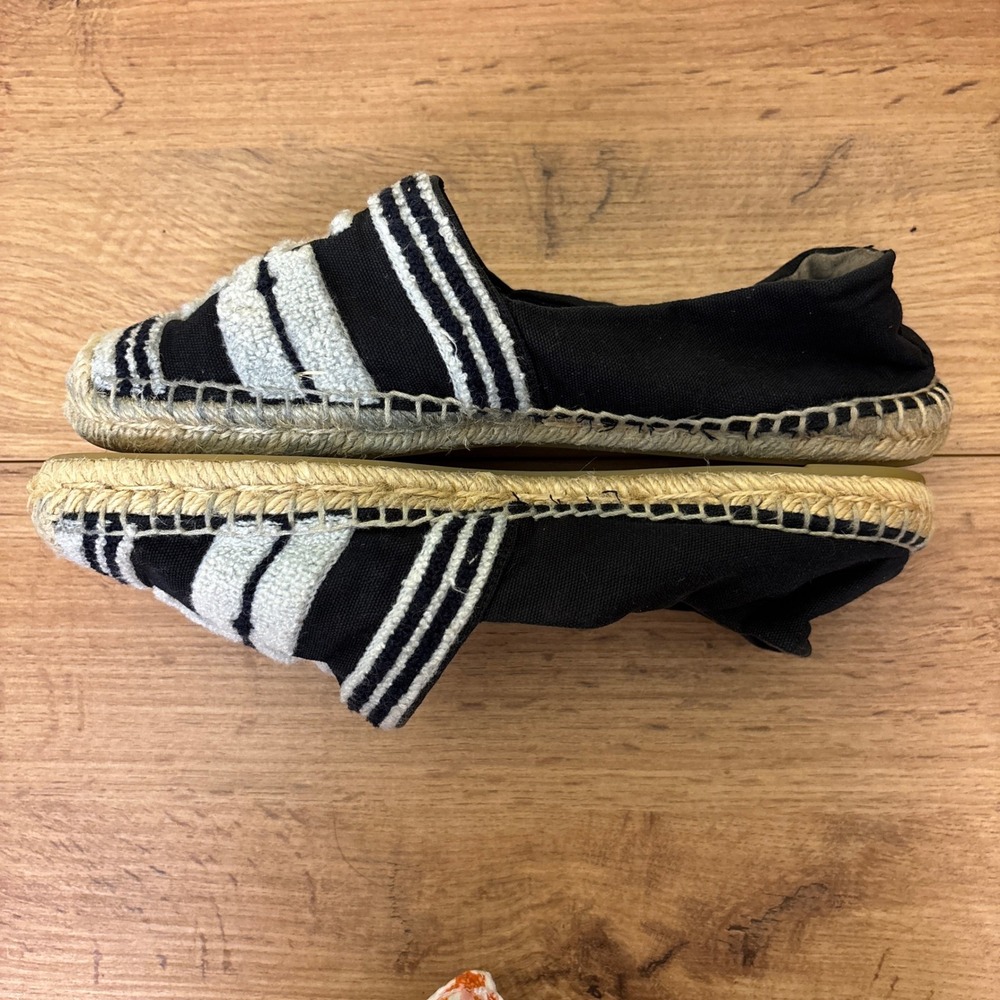 TORY BURCH Womens Double T Espadrille Flats Size 8.5 Black‎ White Stripe Casual - Picture 8 of 11
